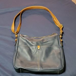Navy Blue Leather Purse with Tan Strap
